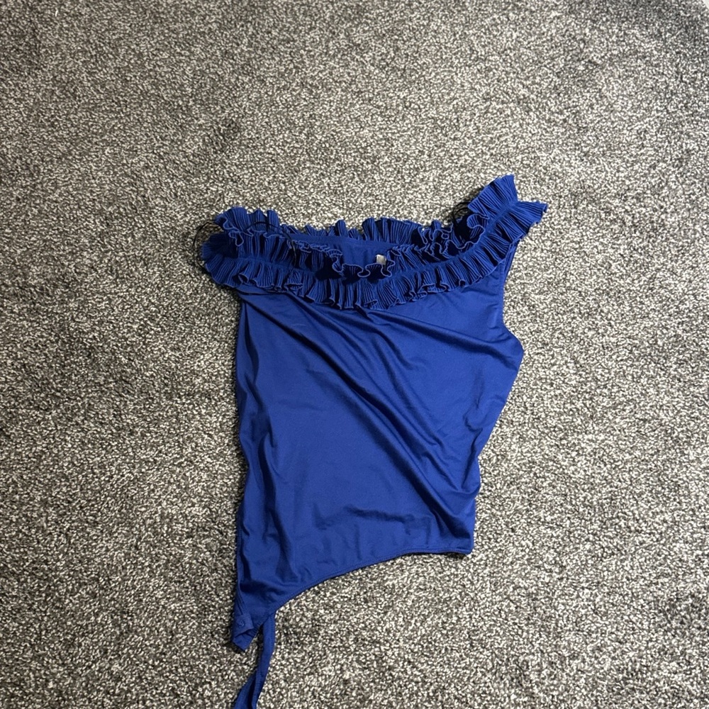 Blue Ruffled One-Shoulder Top - Picture 2 of 2